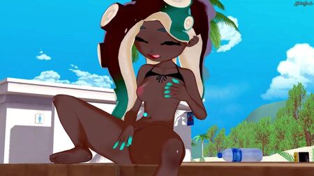 مارينا إيدا تداعب فرجها على الشاطئ. Splatoon 2 هنتاي